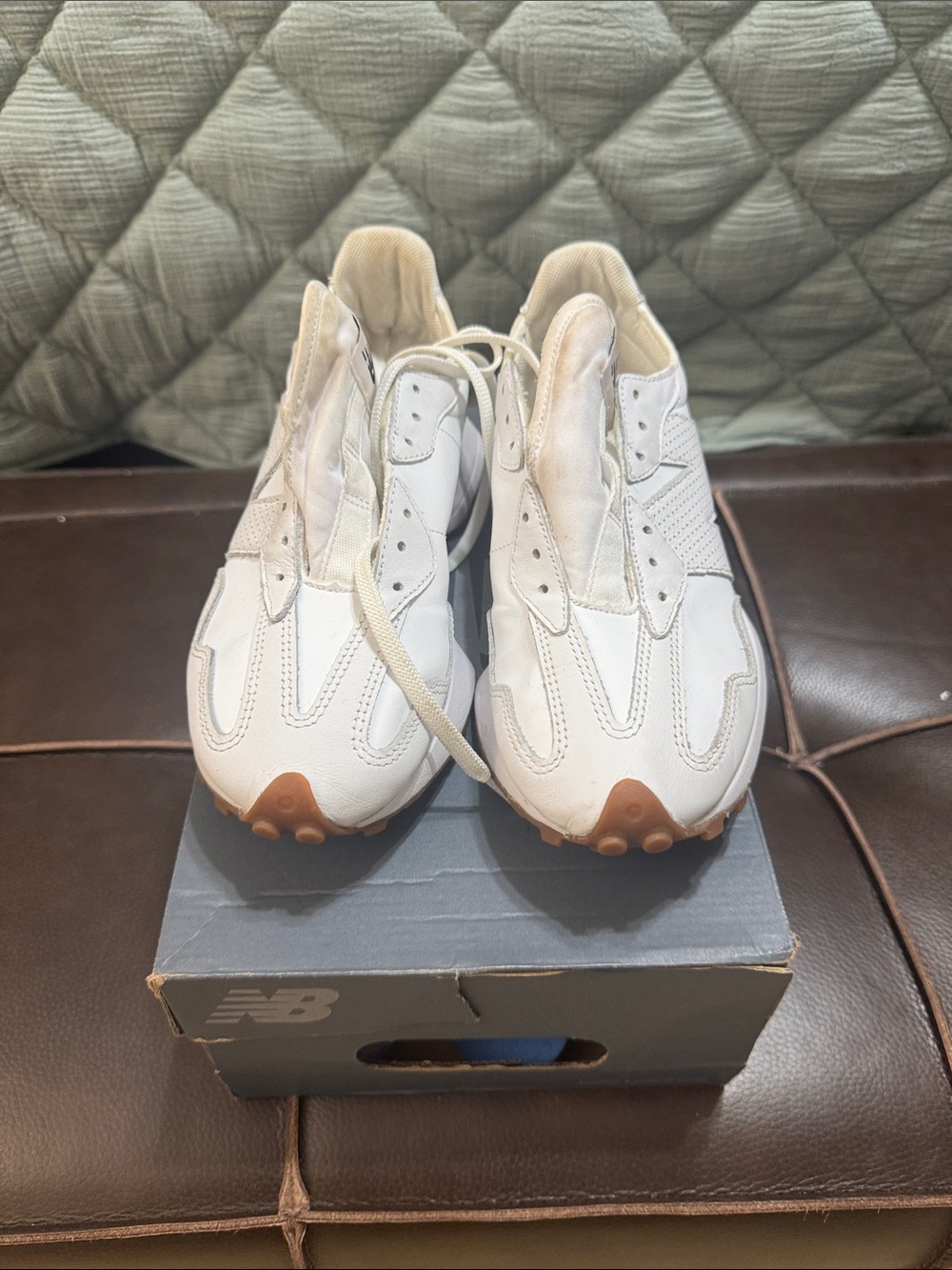 New Balance White and Gum-Accent Men's Sneakers